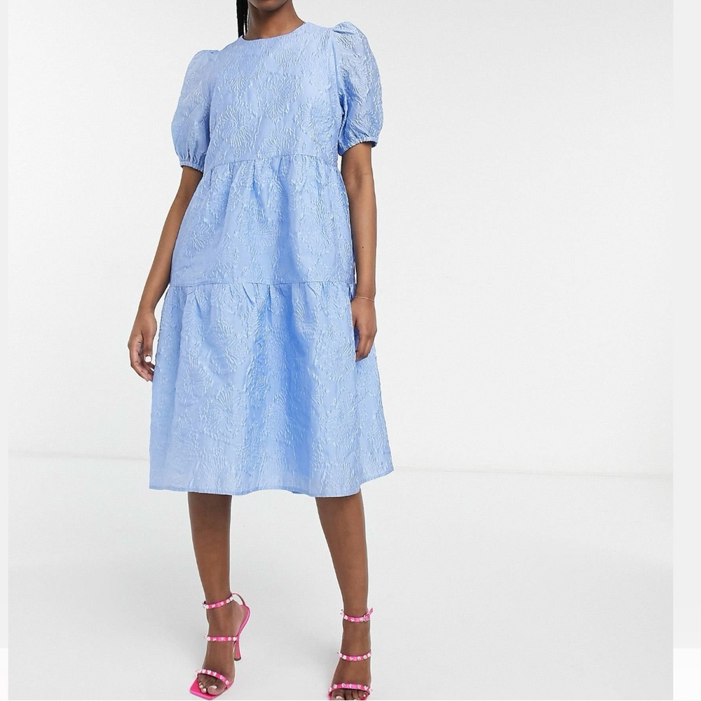 Y.A.S Embossed Blue Midi Dress